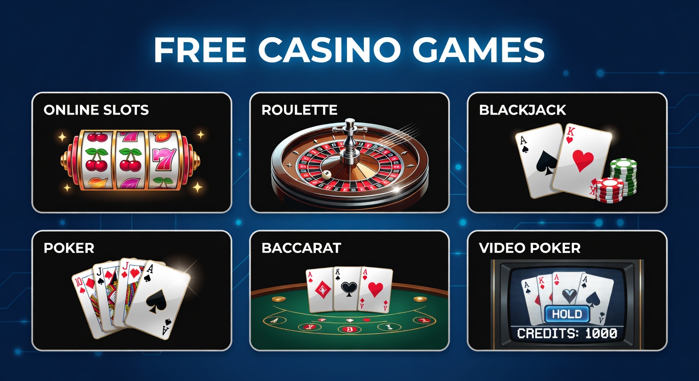 Virtueller Tisch mit Roulette-Rad, Blackjack-Karten und Baccarat-Chips in einem kostenlosen Demo-Setup
