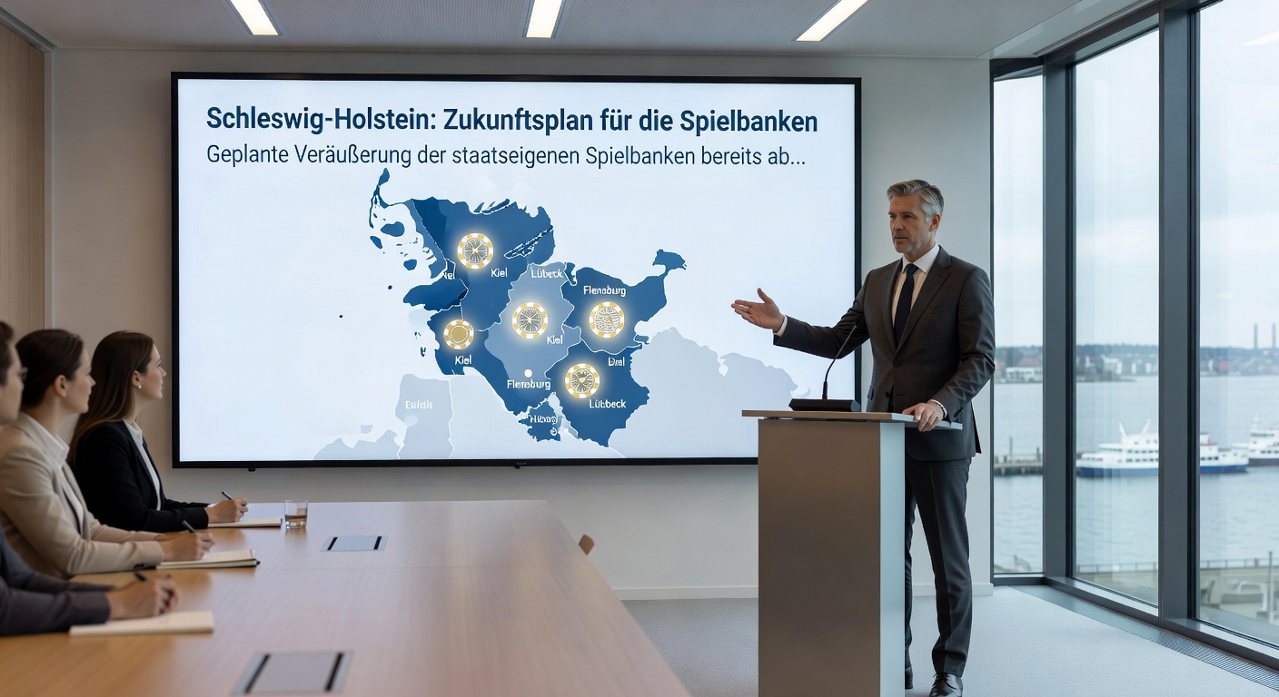 Innenansicht einer Schleswig-Holstein-Spielbank mit Spielern an Tischen und Slots im Hintergrund